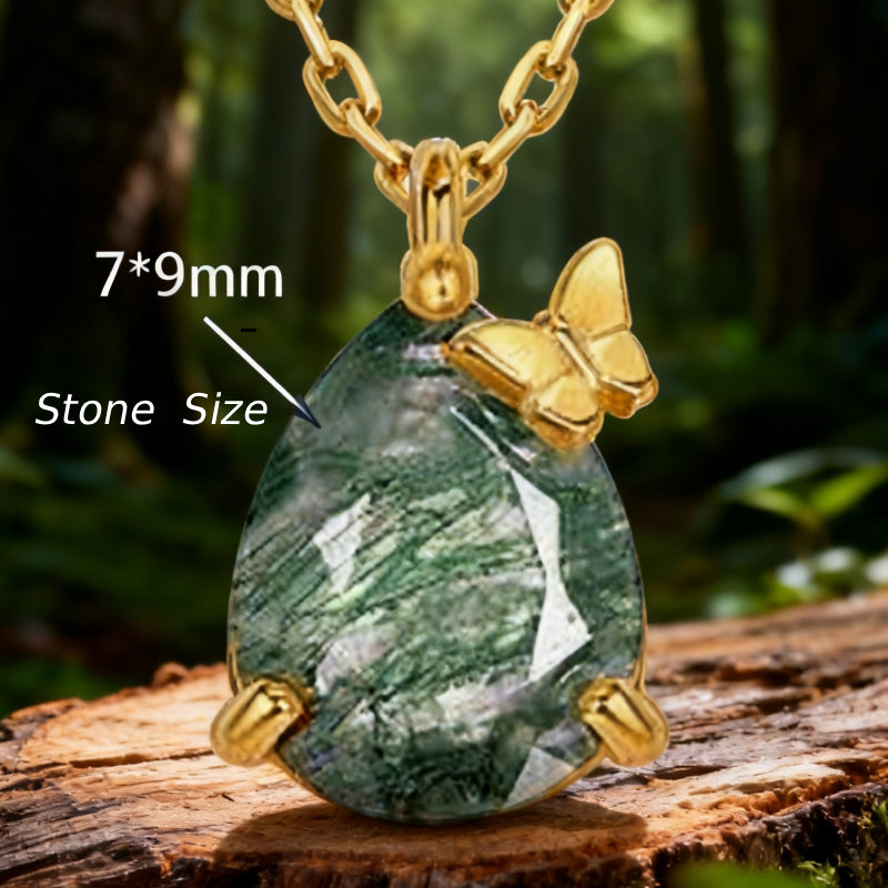 Verdantfly - Pear Cut Moss Agate Unique Necklace