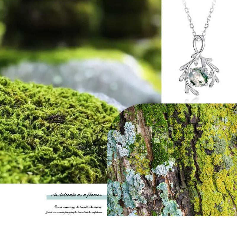 Round Cut Moss Agate Nature Inspired  Necklace