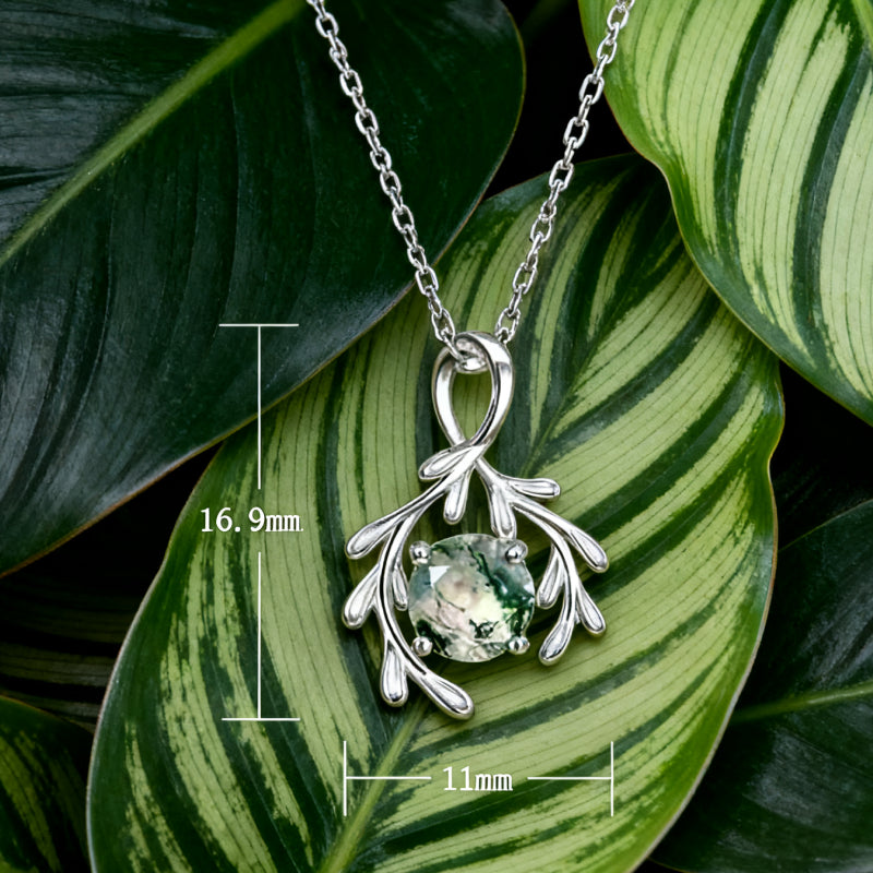 Round Cut Moss Agate Nature Inspired  Necklace