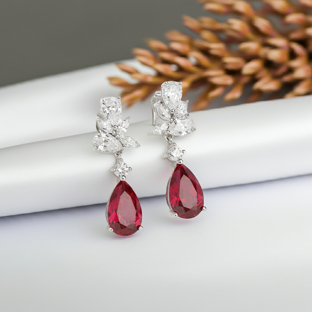 10K/14K 3ct Pear Cut Lab Ruby & Moissanite Drop Earrings Unique Choices Wedding Earrings