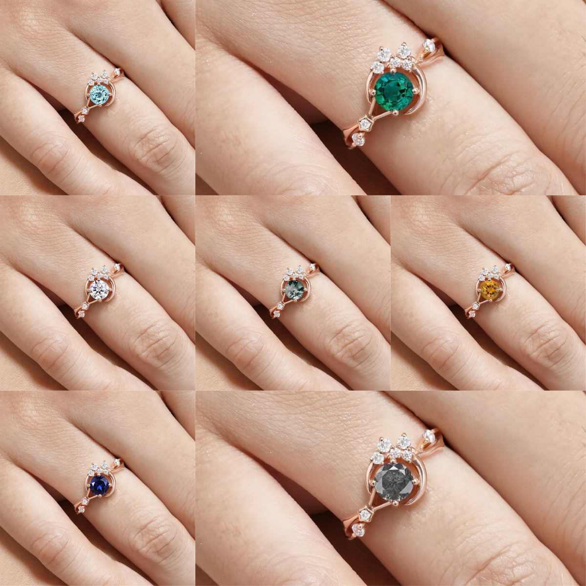Unique Round Shape Blue Sandstone Moon Star Engagement Ring