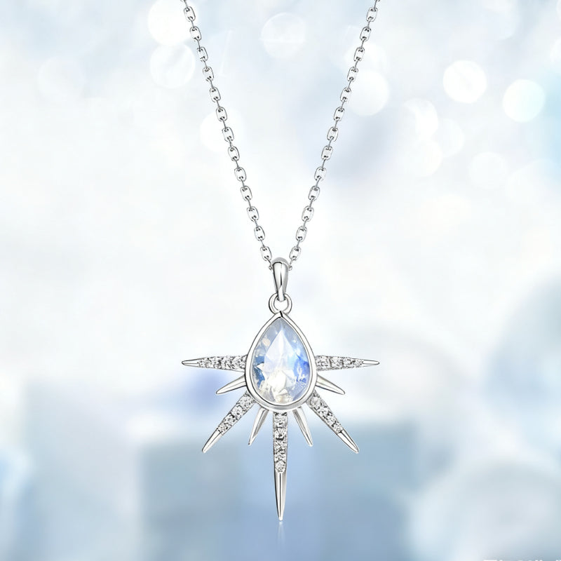 Pear Cut Colorful Moonstone Galaxy Pendant Necklace