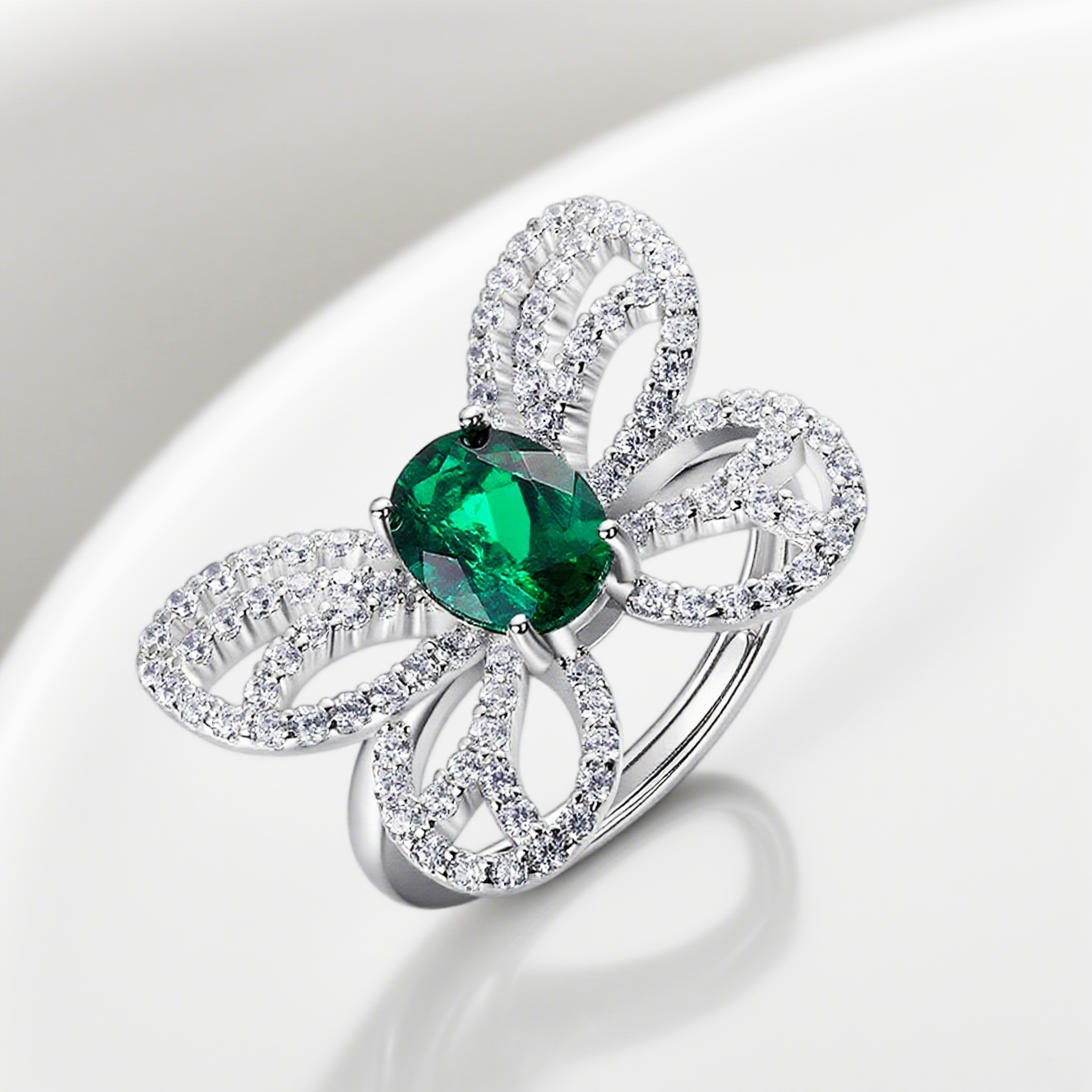 Oval Cut Lab Emerald Butterfly Unique Choices Adjustable Engagement Ring