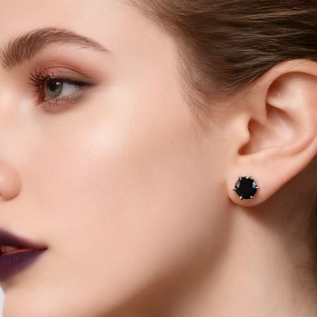 Round Cut Black Moissanite Classic Stud Earrings Gothic Halloween Earrings