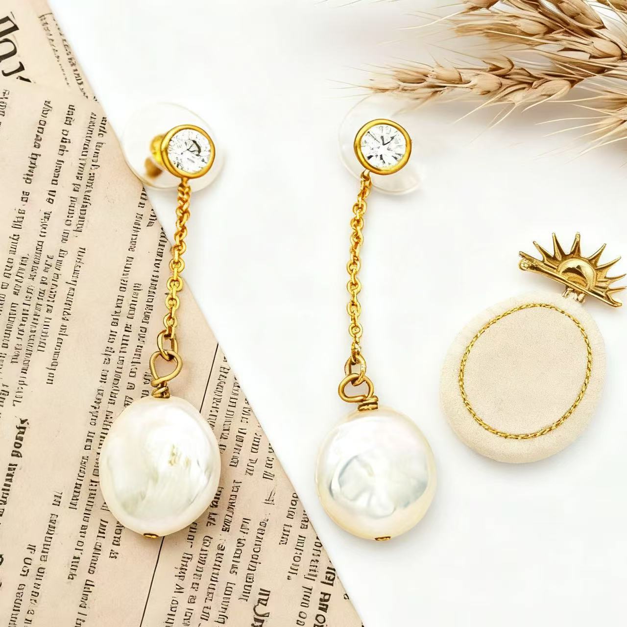 Natural Baroque Chain Drop Dangle Classic Stud Earrings Wedding Earrings