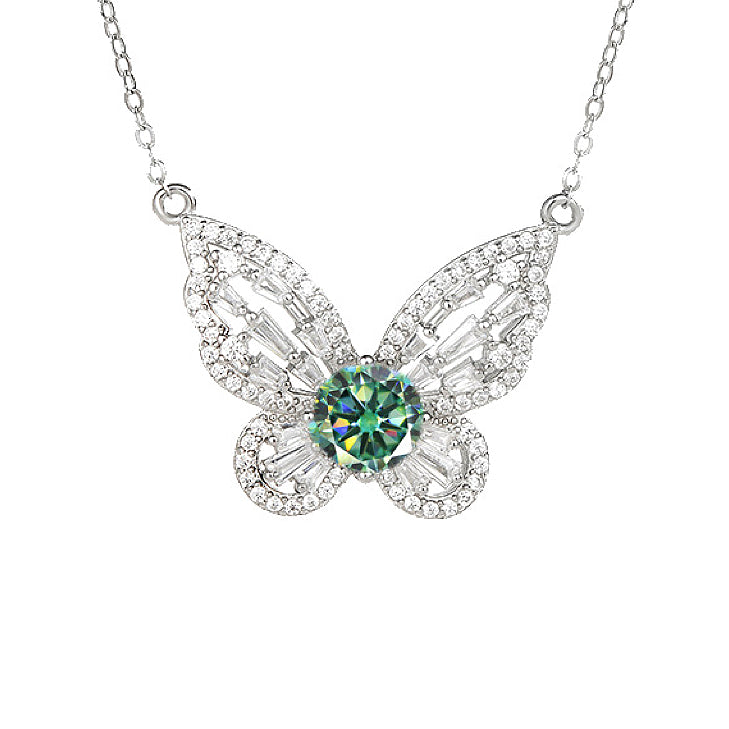 Ethereal - Round Cut Green Moissanite Unique Necklace