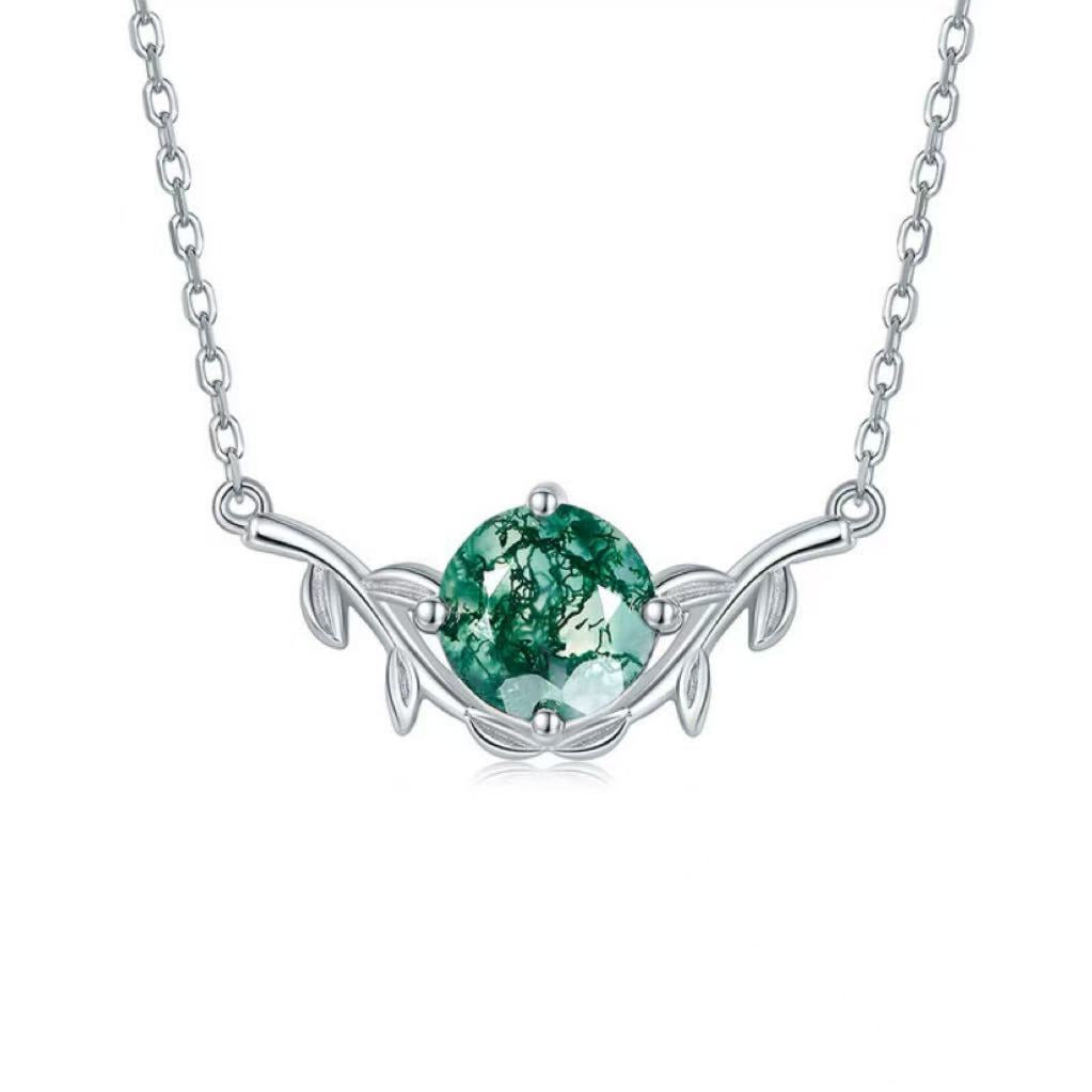 Viridis - Round Cut Moss Agate Nature Necklace