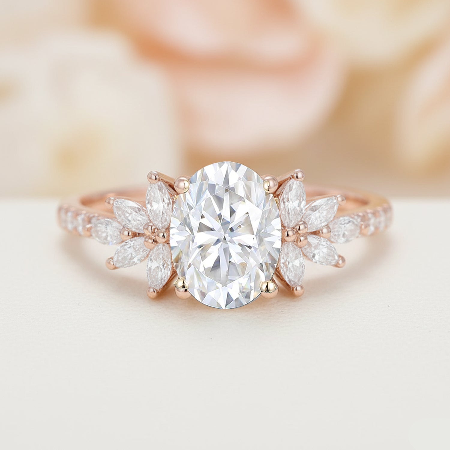 Cluster Oval cut Moissanite Fairy Engagement ring