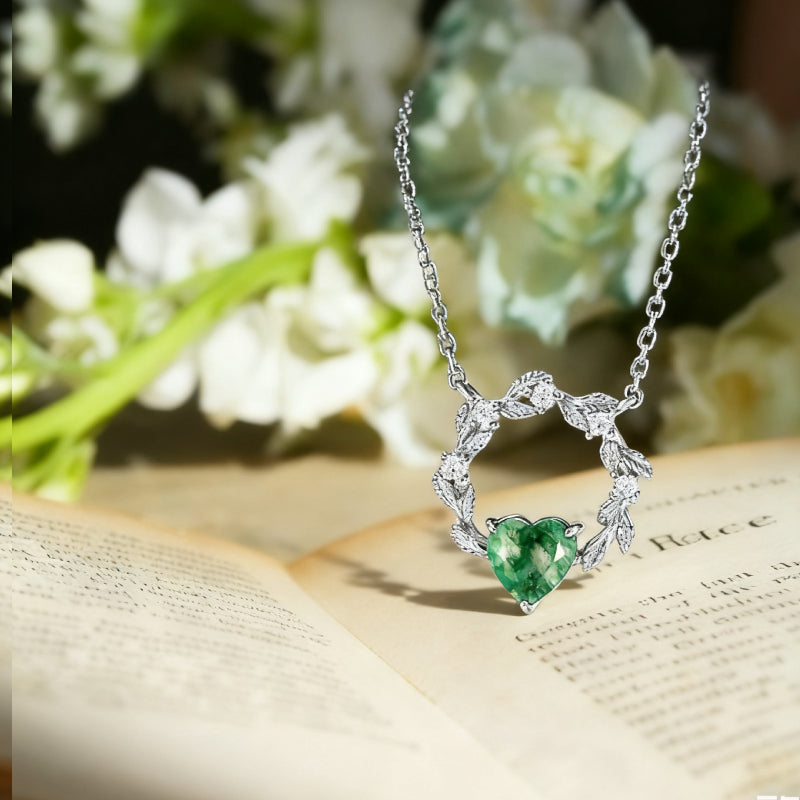 Daphne Heart Cut Moss Agate Nature Necklace