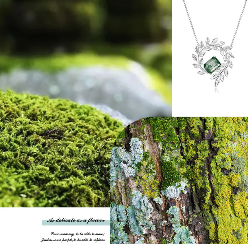 Odette Emerald Cut Moss Agate Nature Necklace