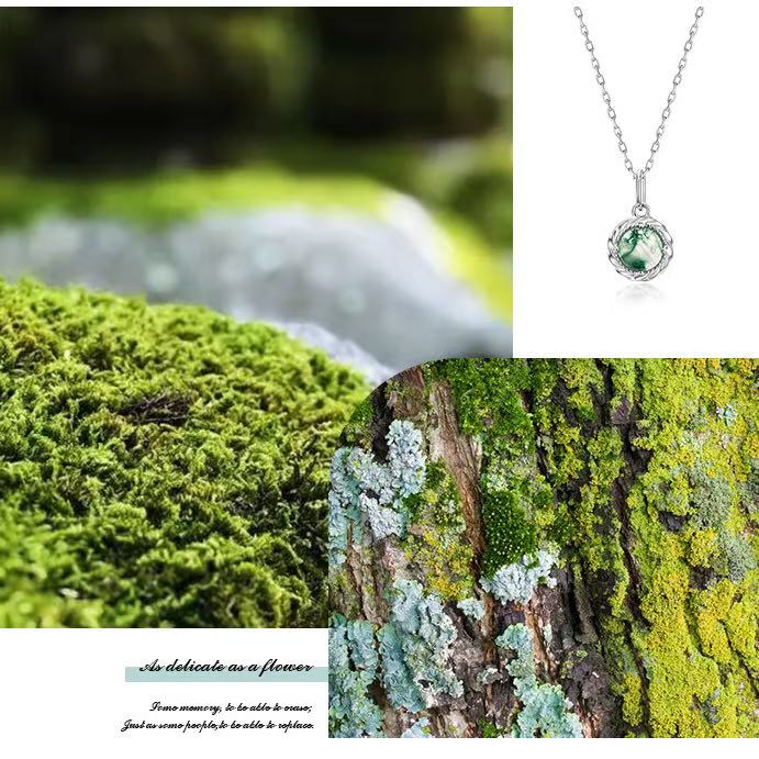 Mirabelle - Round Cut Moss Agate Classic Necklace