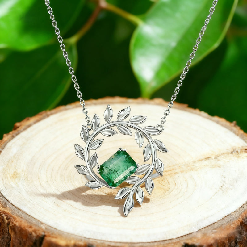 Odette Emerald Cut Moss Agate Nature Necklace