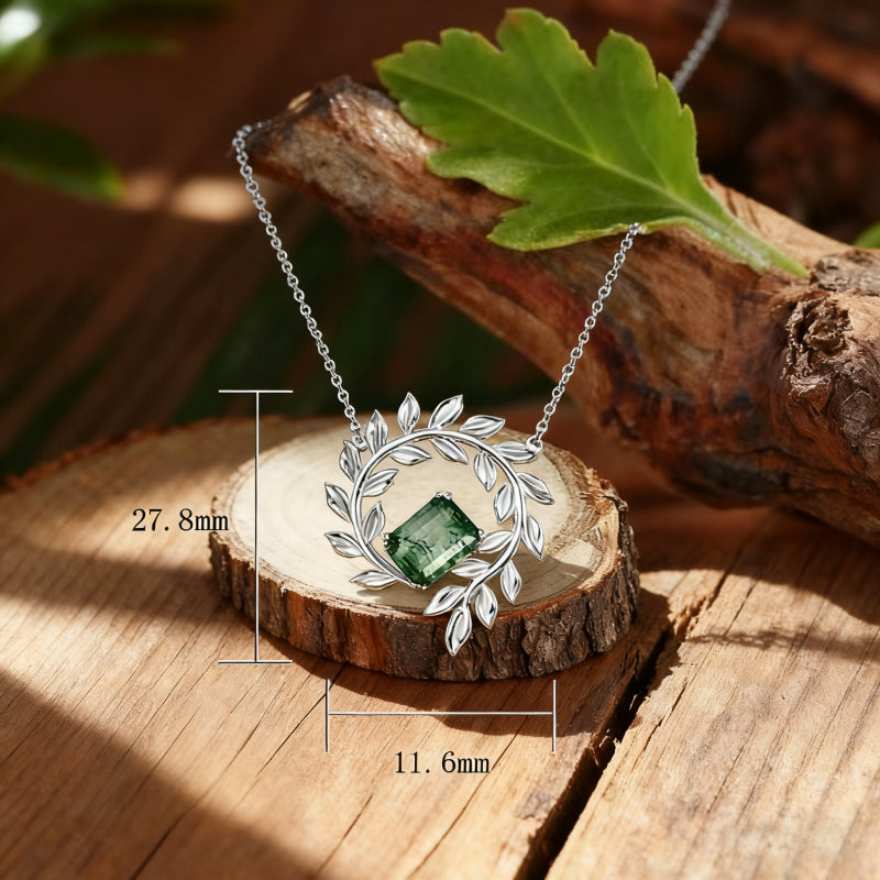 Odette Emerald Cut Moss Agate Nature Necklace