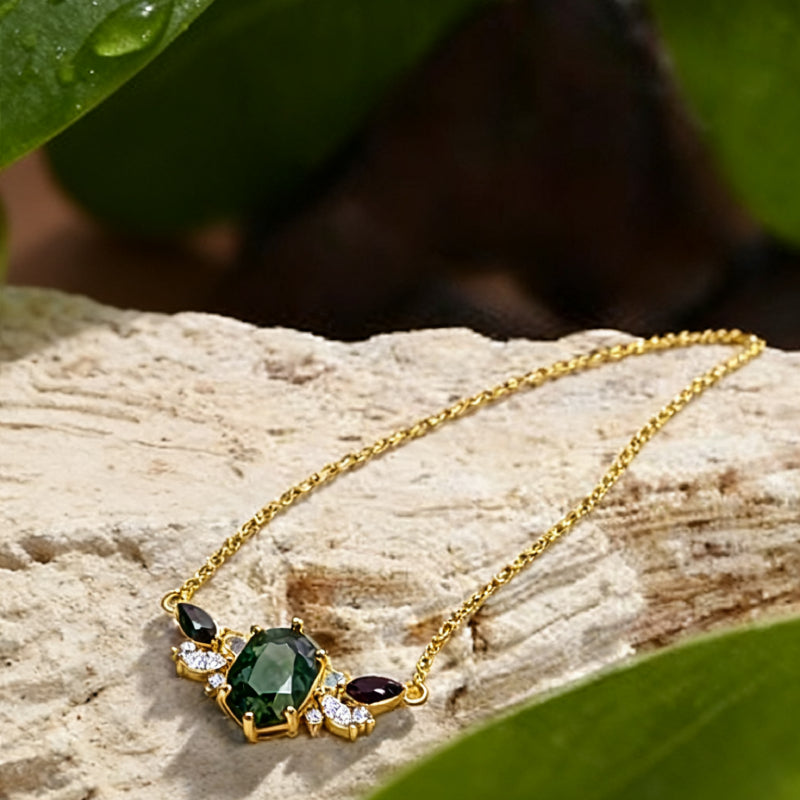 Ophelia Oval Cut Moss Agate Unique Necklace
