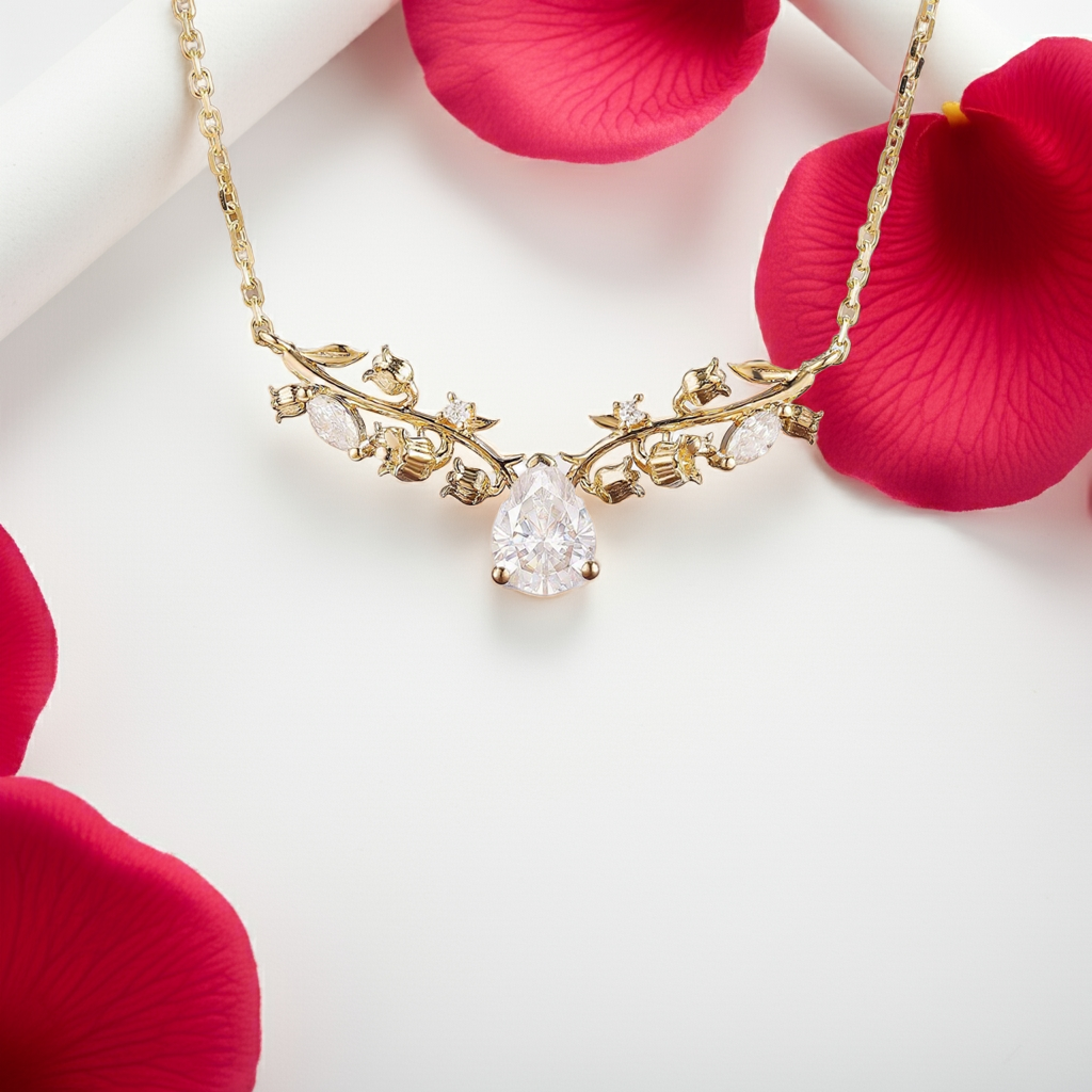 Josephine Pear Cut  Moissanite Nature Necklace
