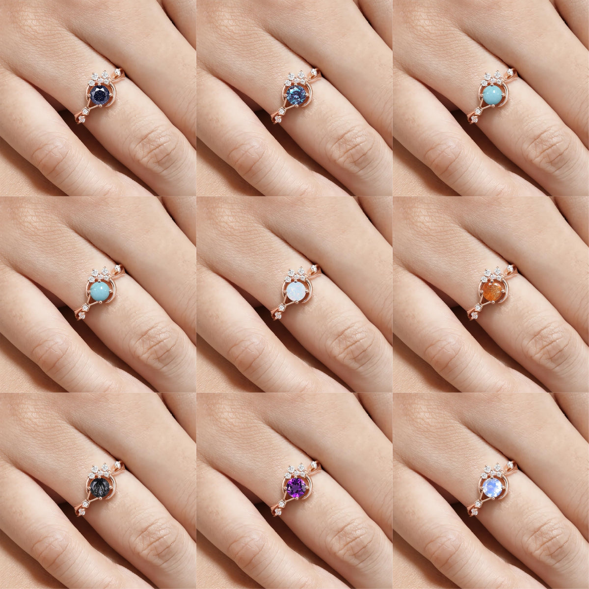 Unique Round Shape Blue Sandstone Moon Star Engagement Ring