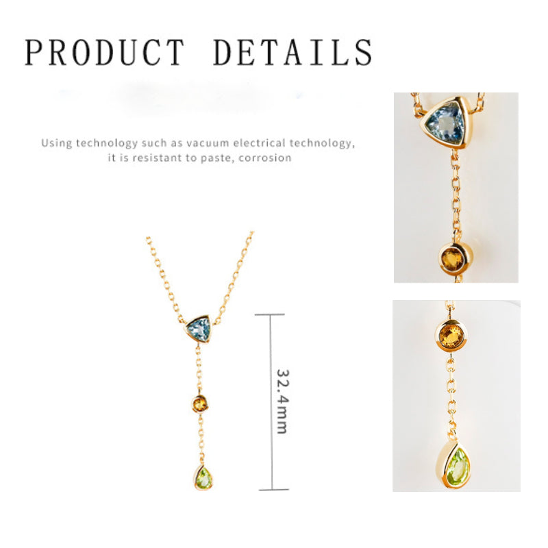 Seraphina -  Pear Cut Aquamarine Citrine and Green Peridot Layered and Elegant Classic Necklace