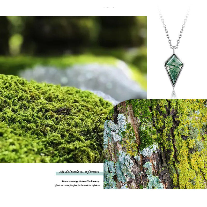 'Greenlight' Natural Moss Agate Kite Shape Dainty Necklace Promise Gift Friendship Gift