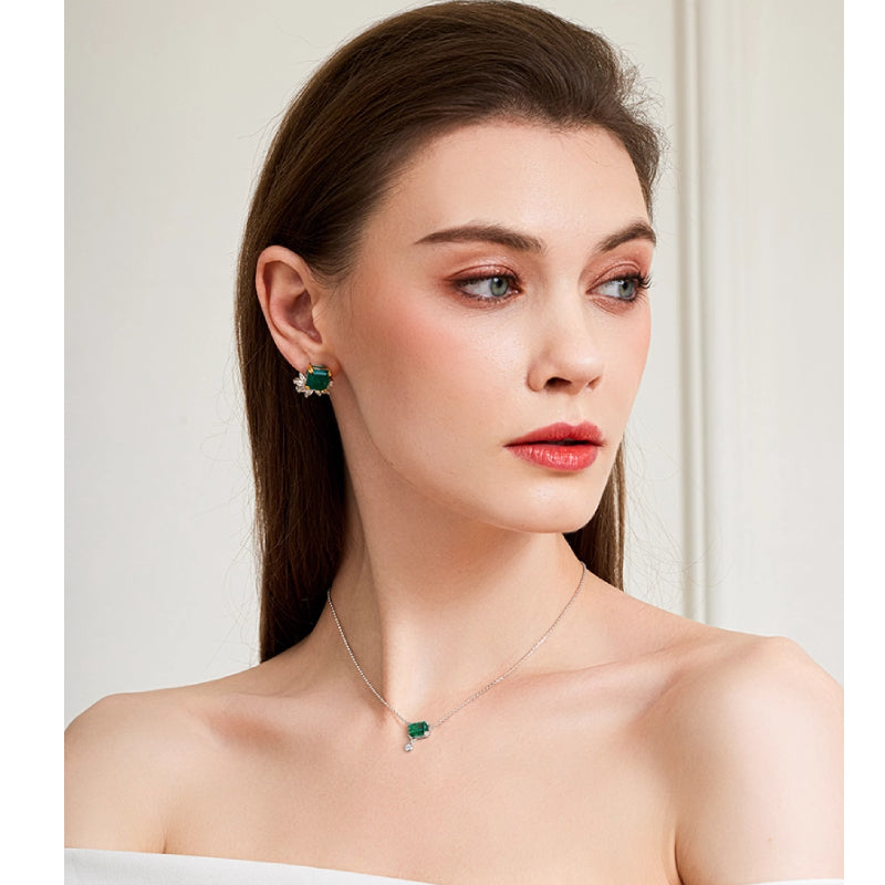 Edith-Emerald Cut Emerald Classic Necklace
