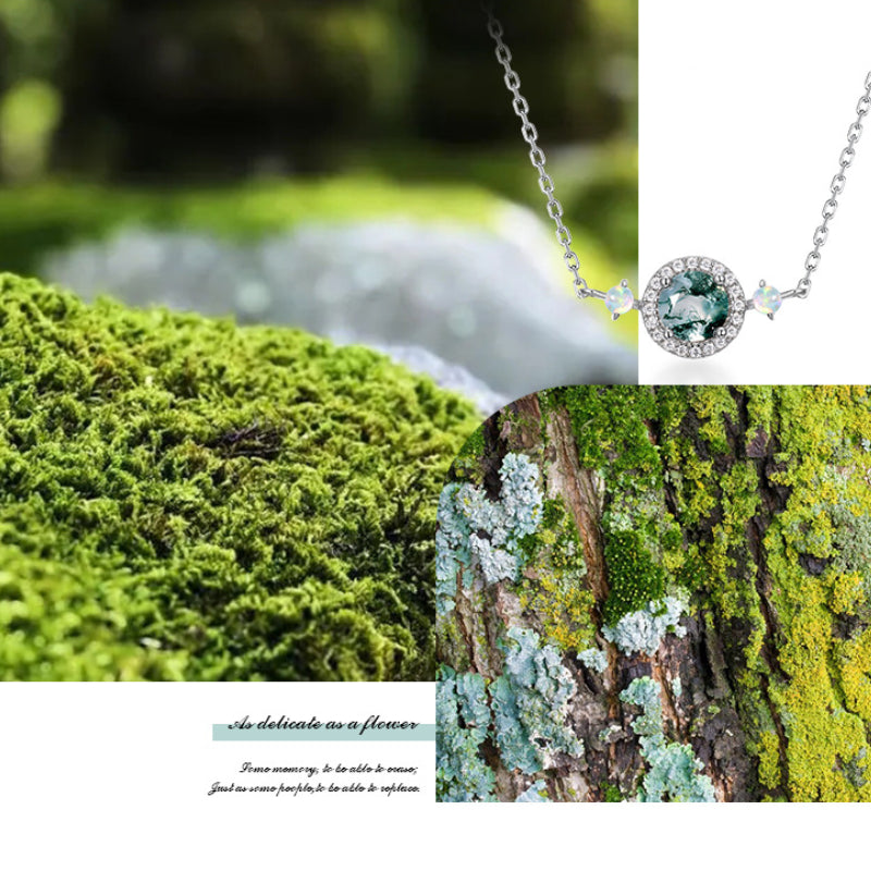 Prudence Round Cut Moss Agate Classic Necklace