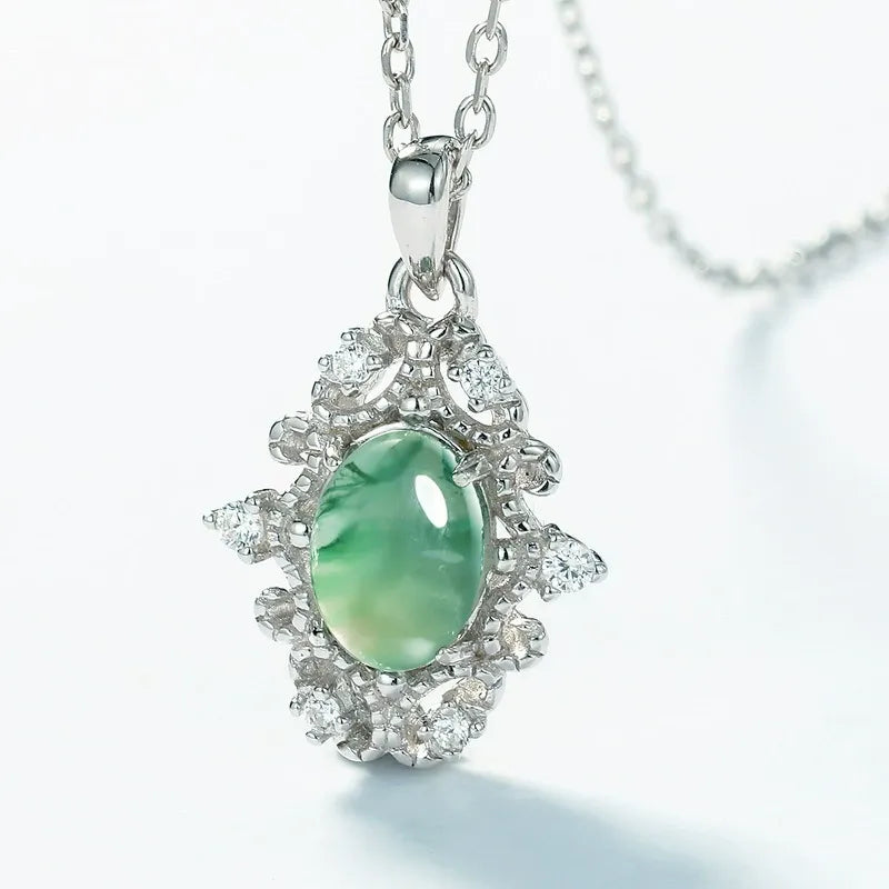 Sylvia Oval Cut Moss Agate VintageNecklace