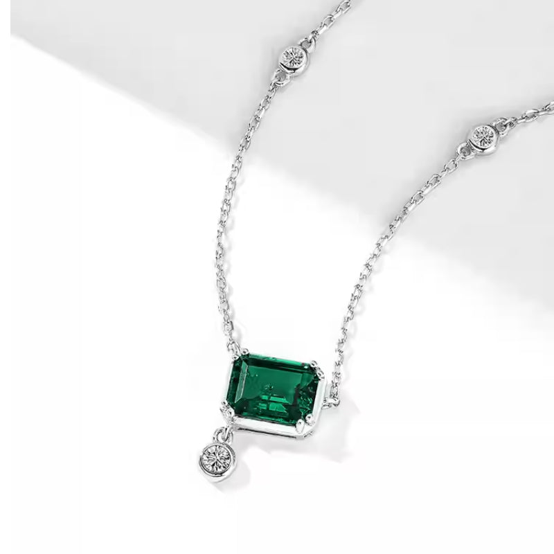 Edith-Emerald Cut Emerald Classic Necklace