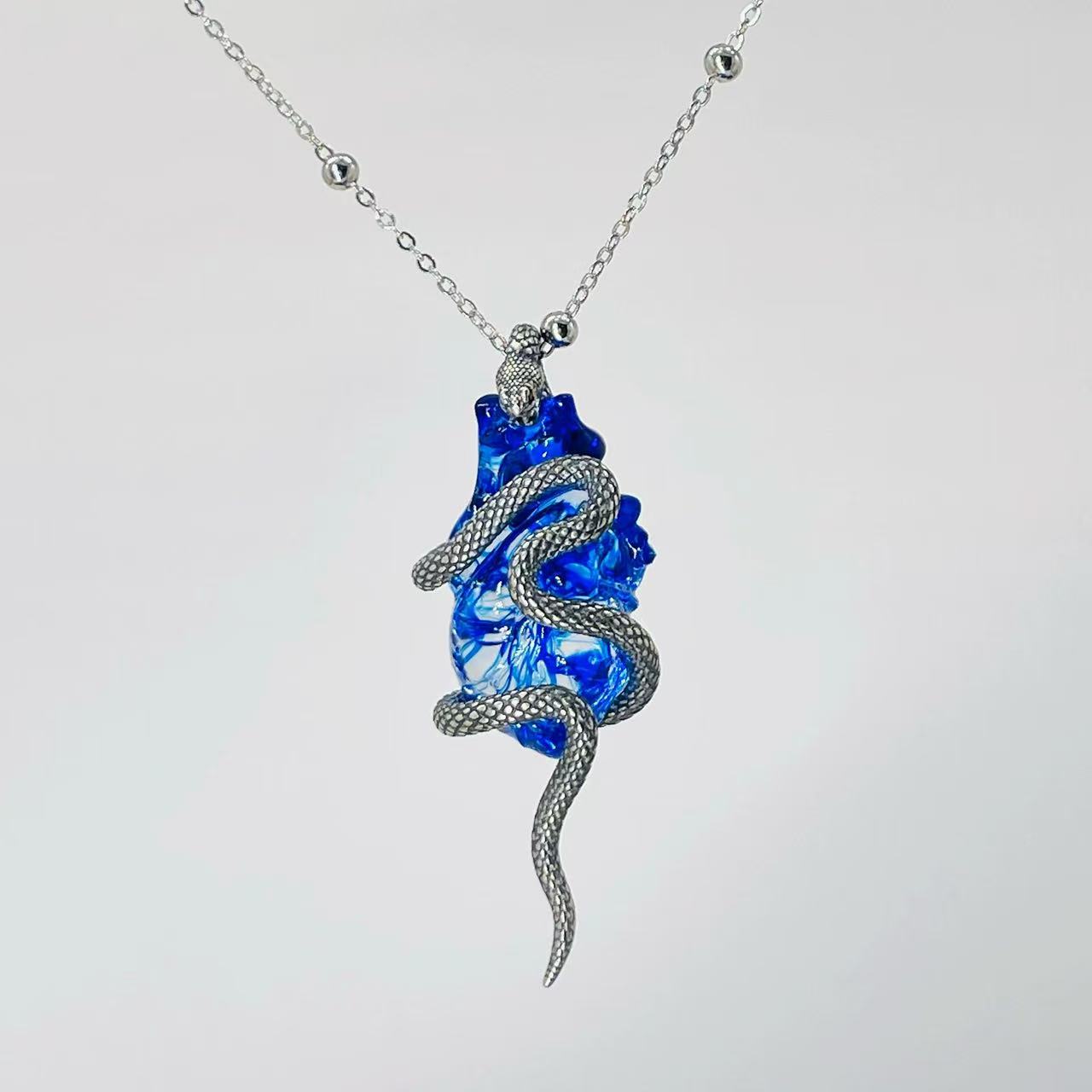 Dark Aesthetics Anatomical Bloody Heart with Snake Handmade Design Gothic Pendant