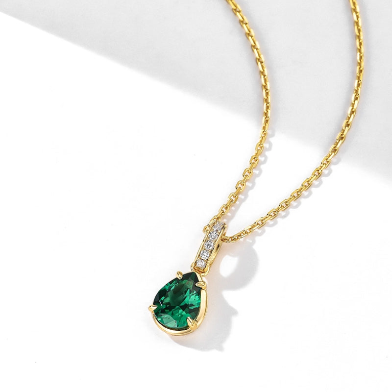 Beatrice-Pear Cut Emerald Classic Necklace