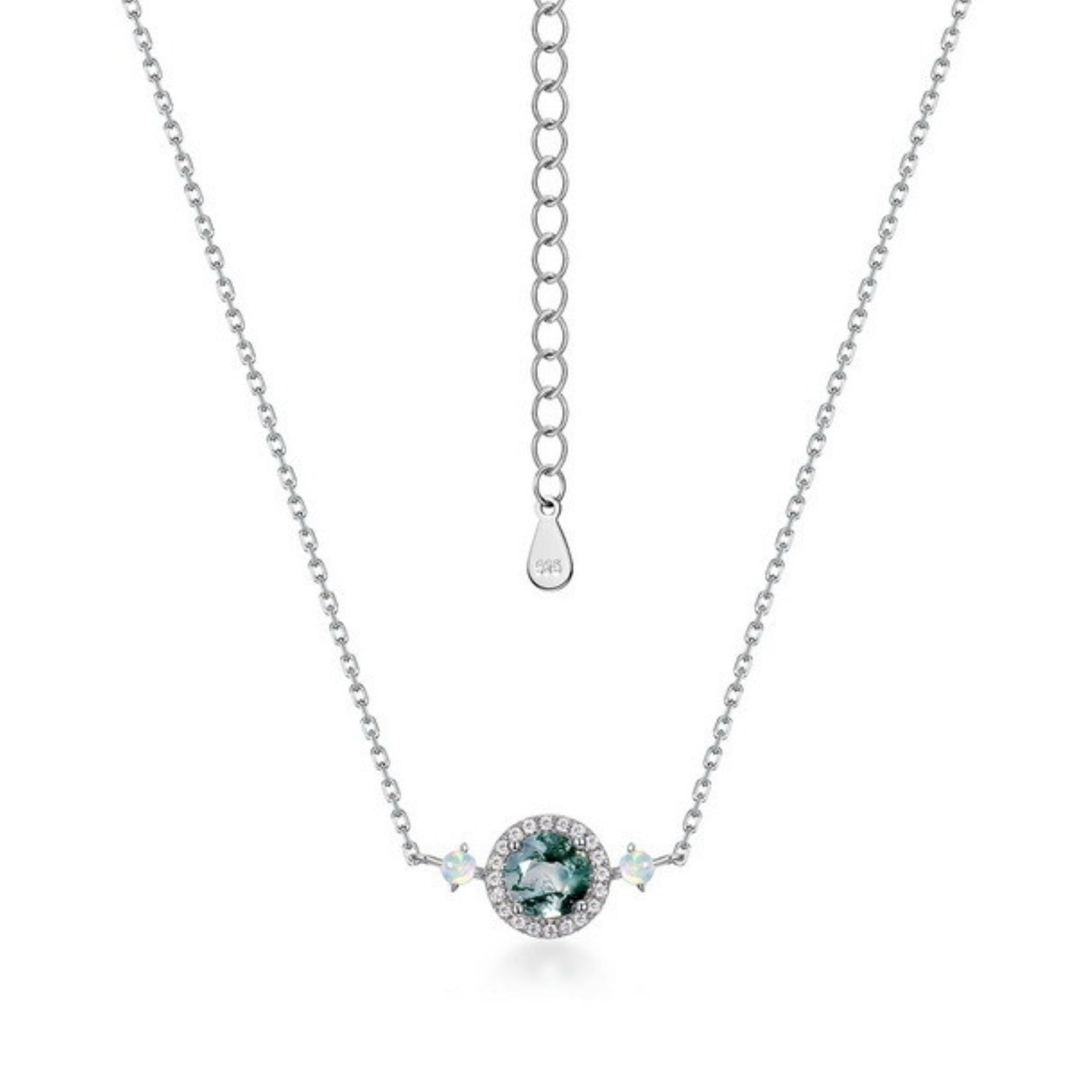 Prudence Round Cut Moss Agate Classic Necklace