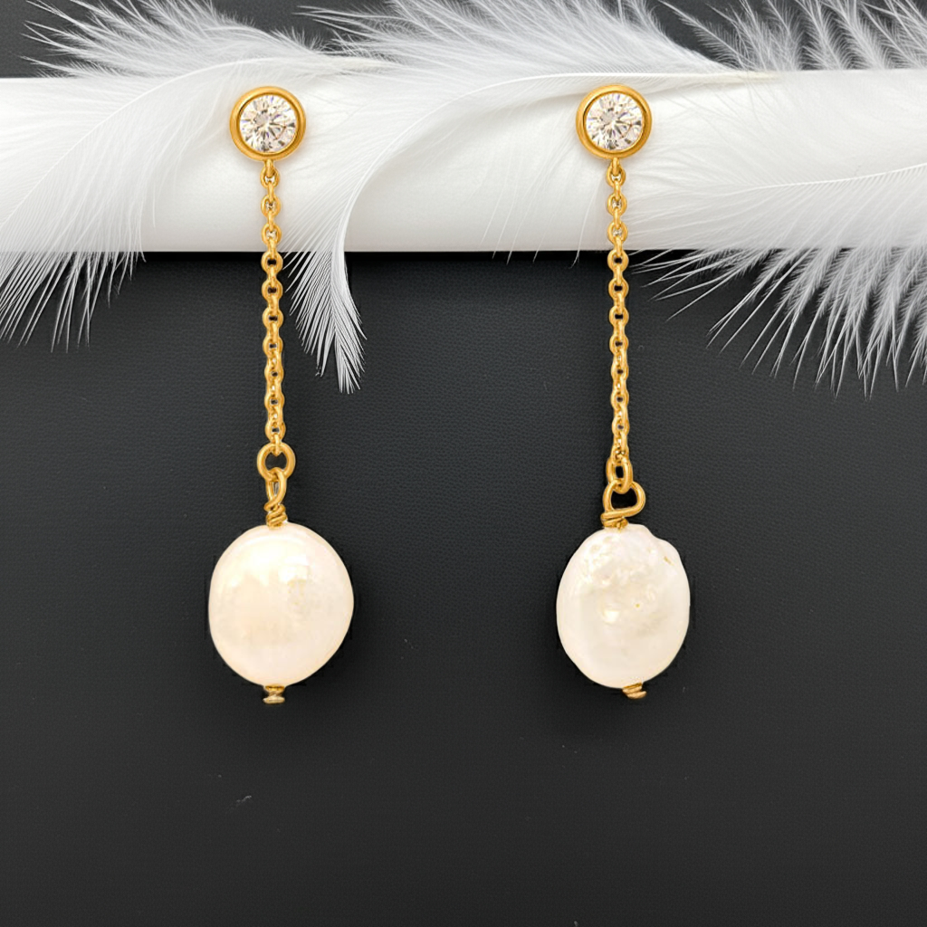 Natural Baroque Chain Drop Dangle Classic Stud Earrings Wedding Earrings