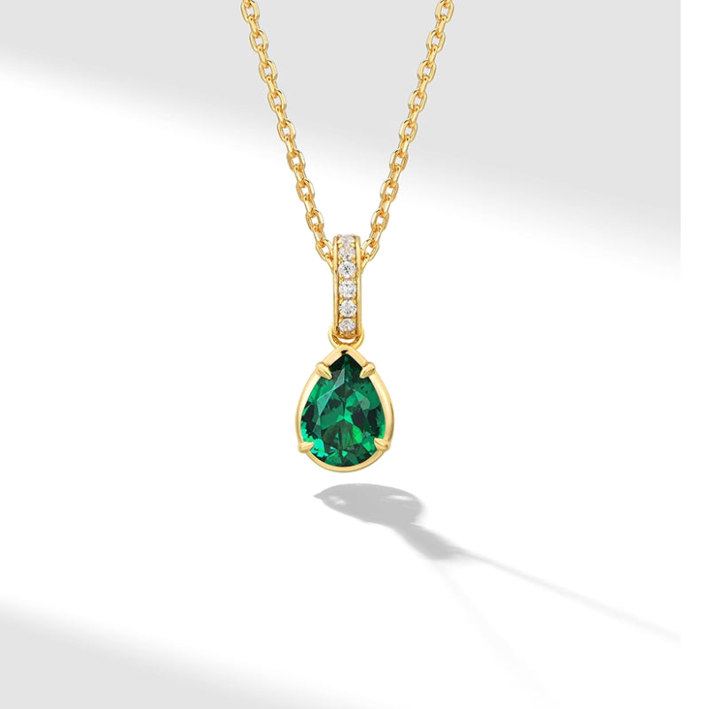 Beatrice-Pear Cut Emerald Classic Necklace