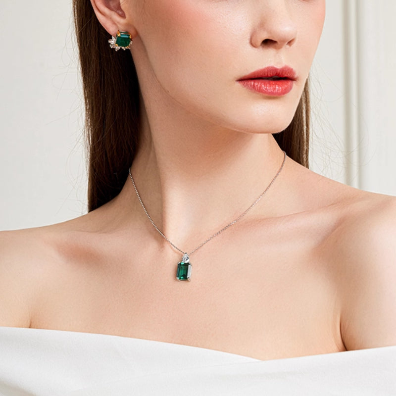 Eleanor- Emerald Cut Emerald Classic Necklace