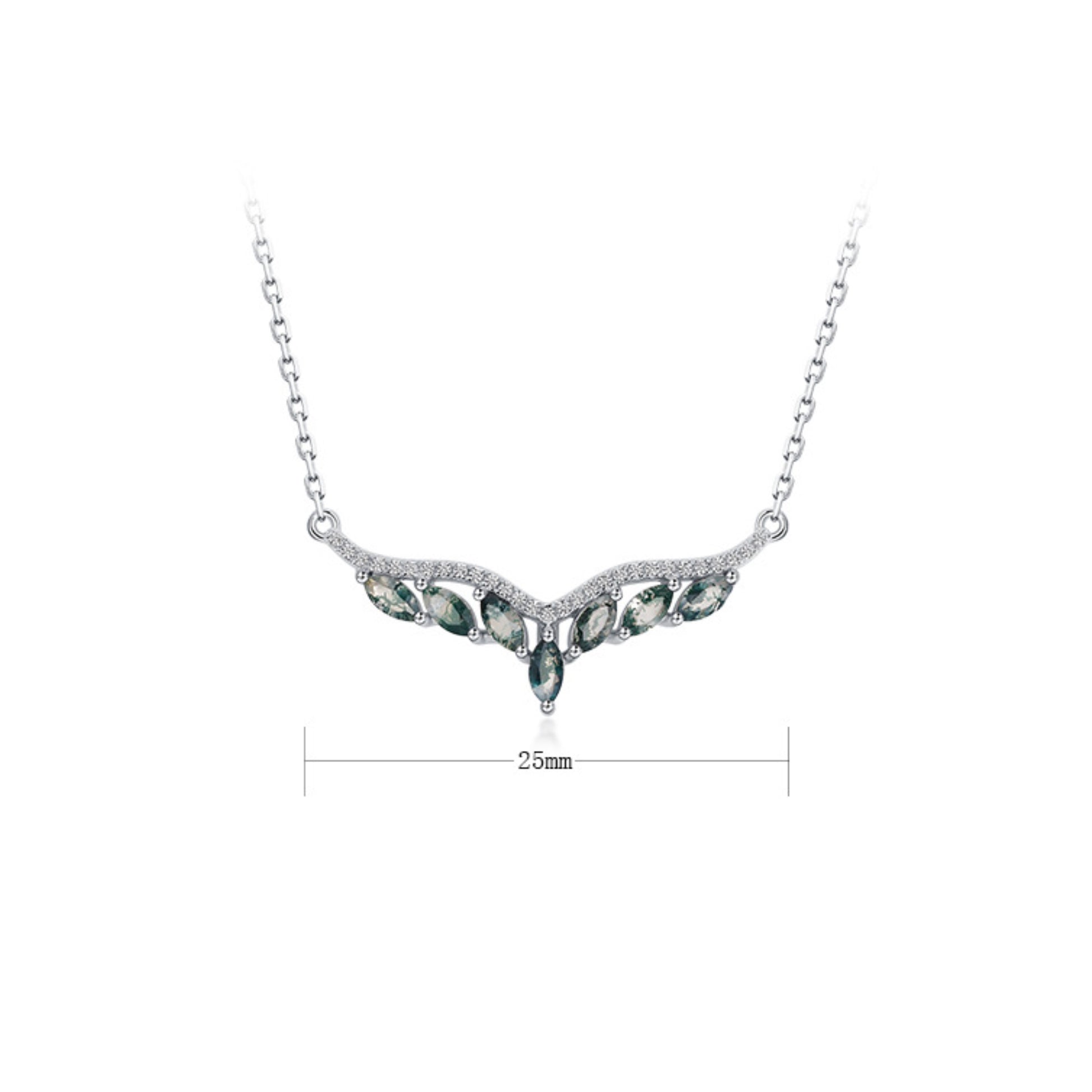 Camellia Pear Cut Moss Agate Nature Necklace