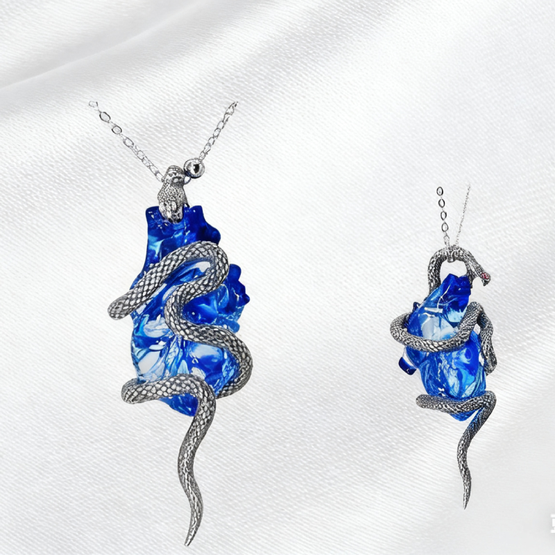 Dark Aesthetics Anatomical Bloody Heart with Snake Handmade Design Gothic Pendant