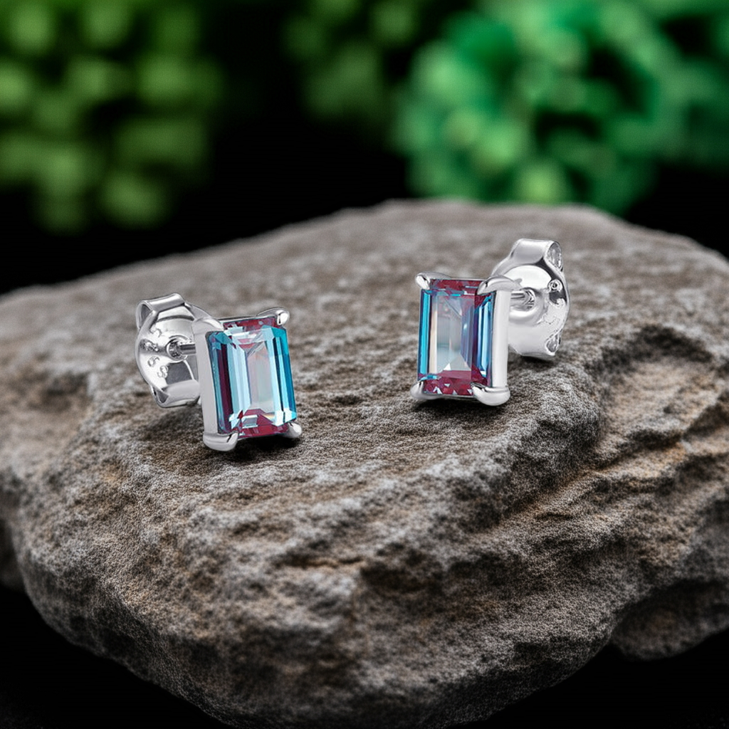 Emerald Cut Alexandrite Solitaire Classic Stud Earrings