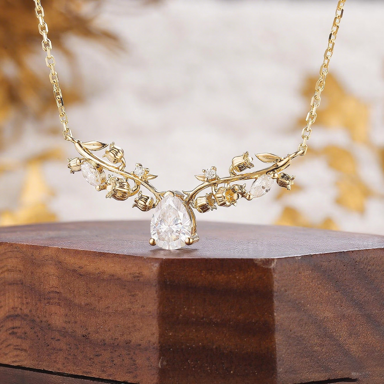 Josephine Pear Cut  Moissanite Nature Necklace