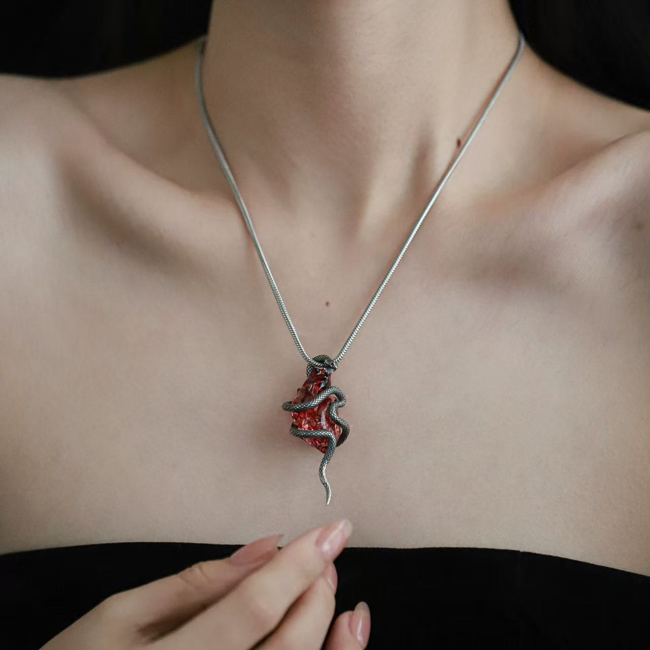 Dark Aesthetics Anatomical Bloody Heart with Snake Handmade Design Gothic Pendant