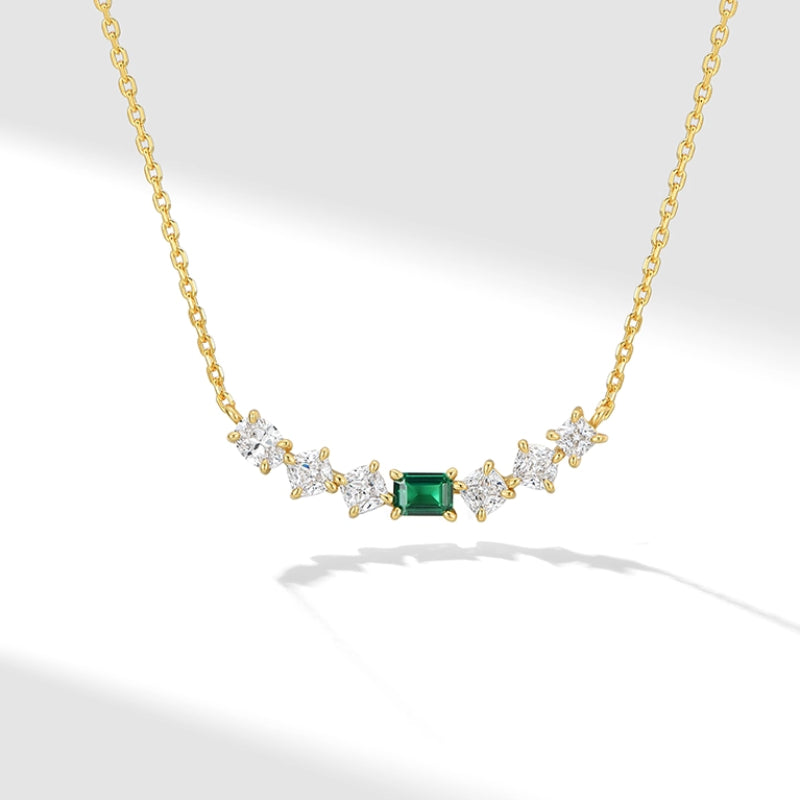 Margaret- Emerald Cut Emerald Unique Necklace