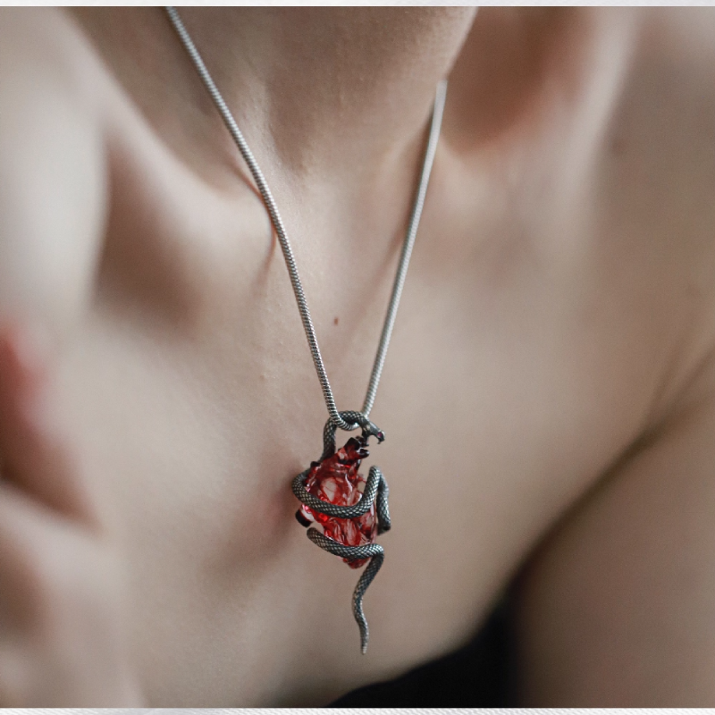 Dark Aesthetics Anatomical Bloody Heart with Snake Handmade Design Gothic Pendant