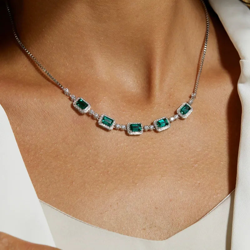 Emerald Cut Lab Emerald Classic Necklace
