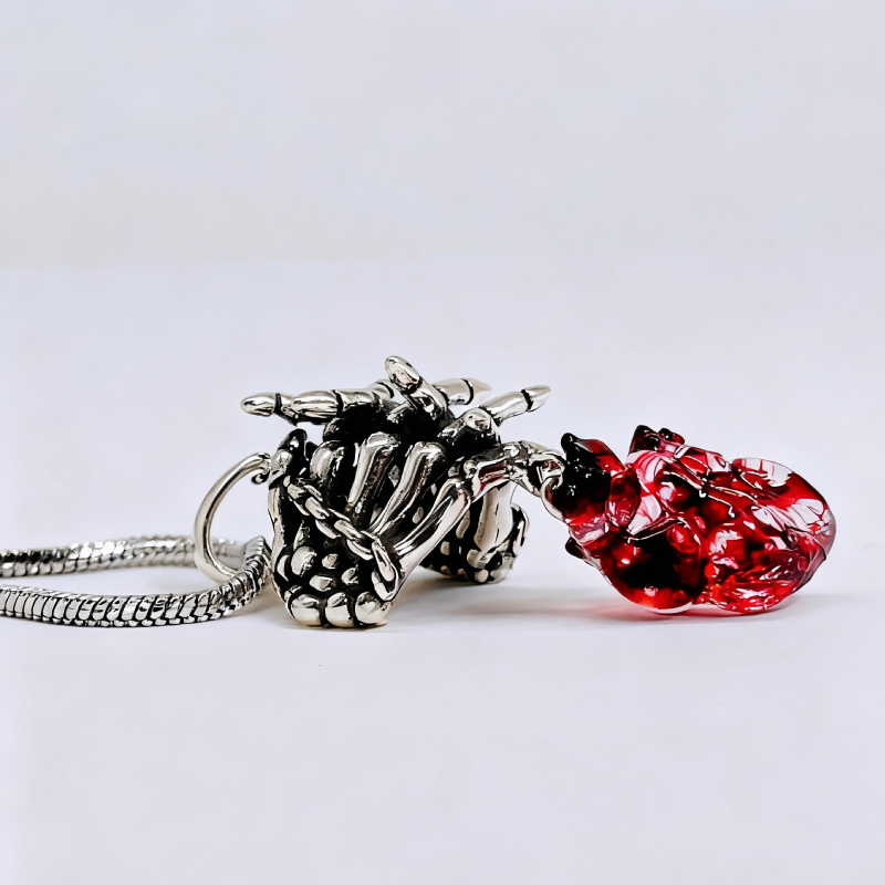 Dark Aesthetics Anatomical Bloody Heart with Skull Handmade Design Gothic Pendant
