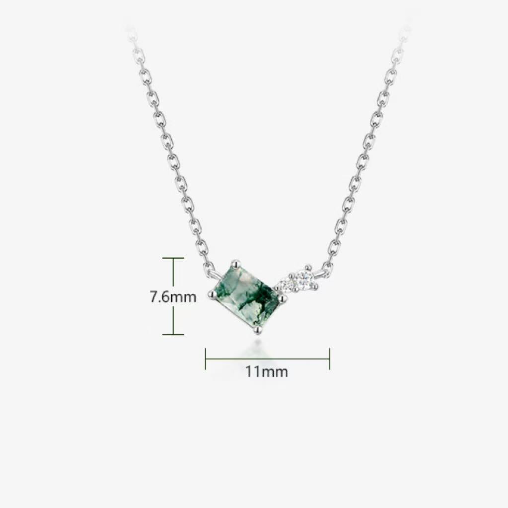 Ophelia Emerald Cut Moss Agate Classic Necklace