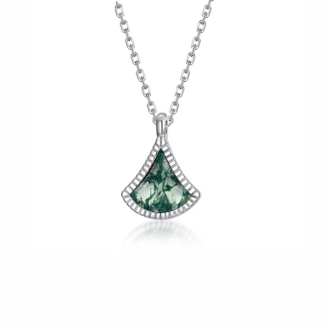 Fan-Shaped Moss Agate Nature Inspired Necklace