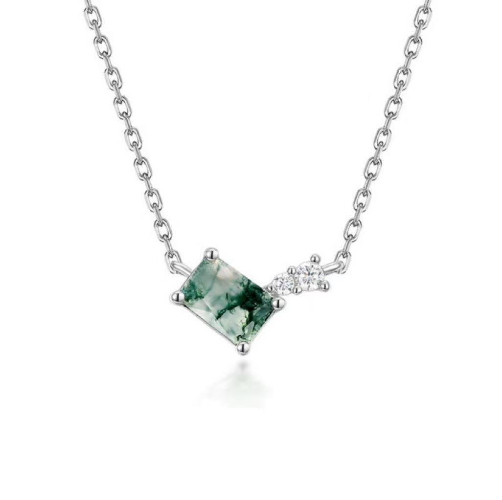 Ophelia Emerald Cut Moss Agate Classic Necklace