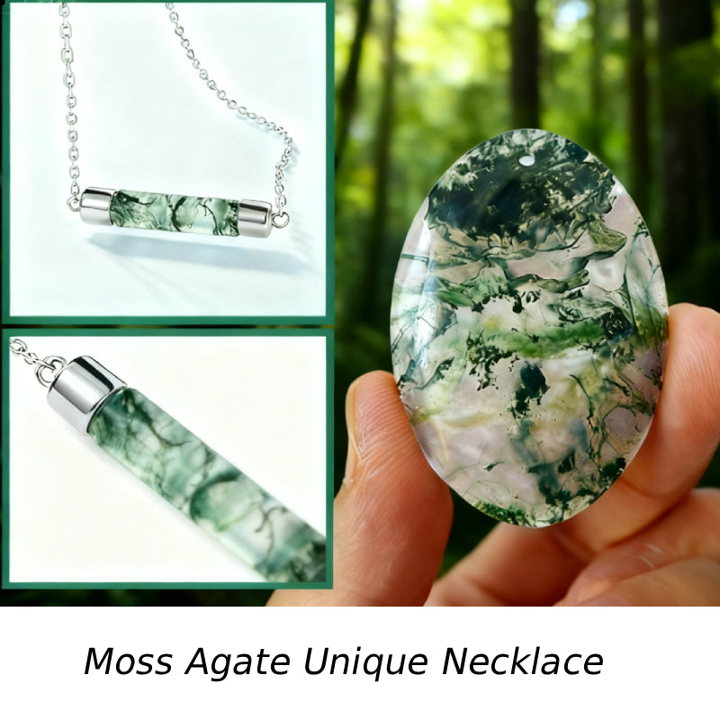 Aurora Kite Cut Moss Agate Unique Necklace