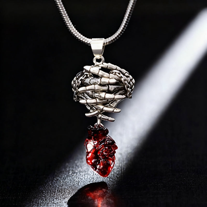 Dark Aesthetics Anatomical Bloody Heart with Skull Handmade Design Gothic Pendant