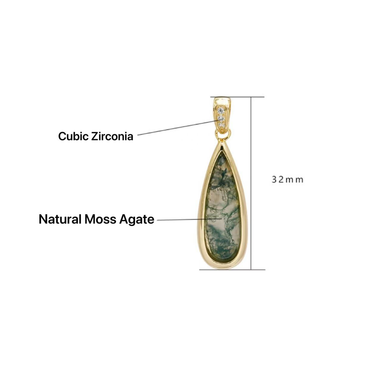 Willow - Drop Cut Moss Agate Classic Necklace Pendant