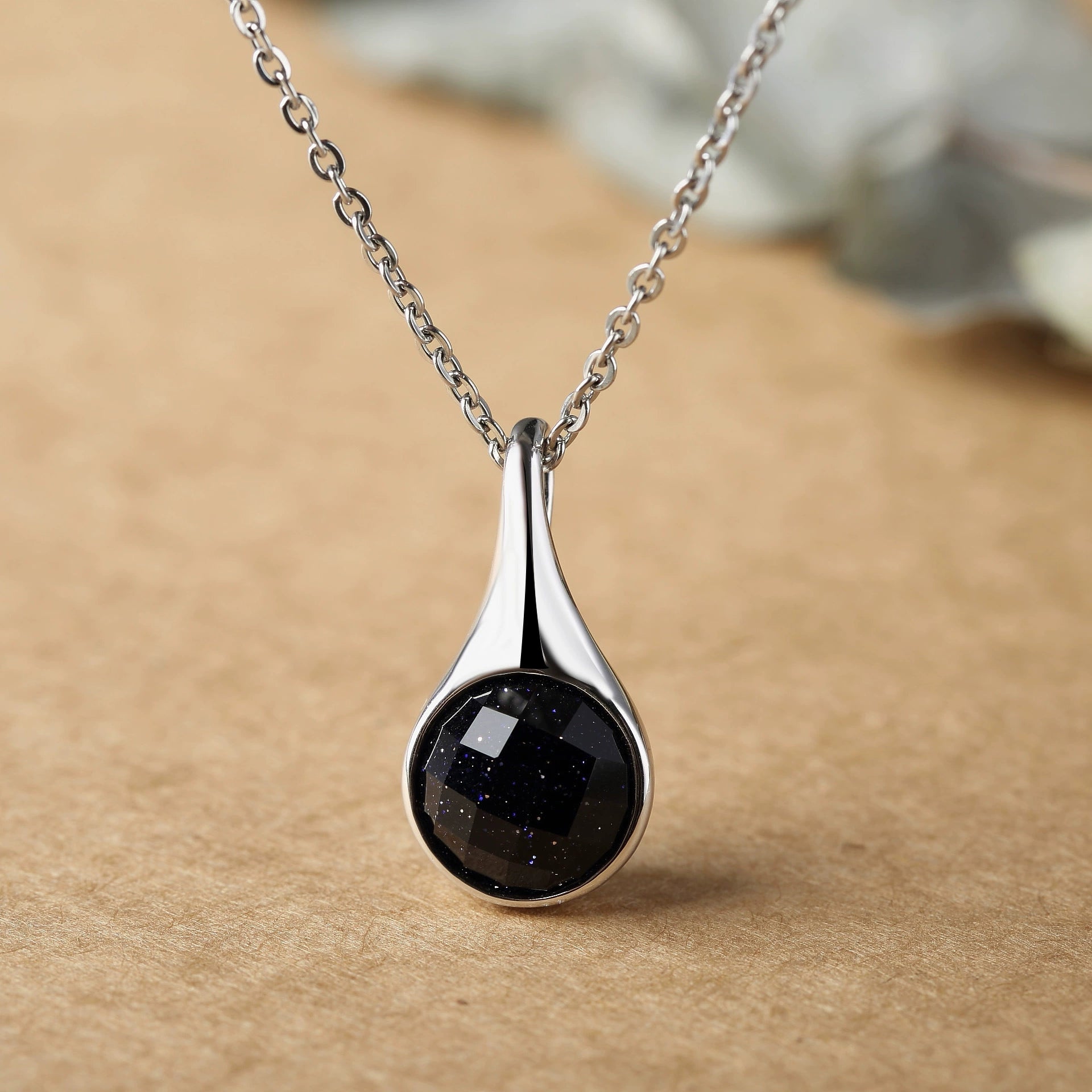 Yvaine - Round Cut Blue Sandstone Classic Necklace