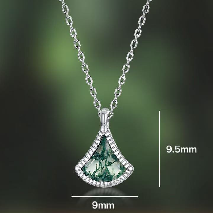 Fan-Shaped Moss Agate Nature Inspired Necklace
