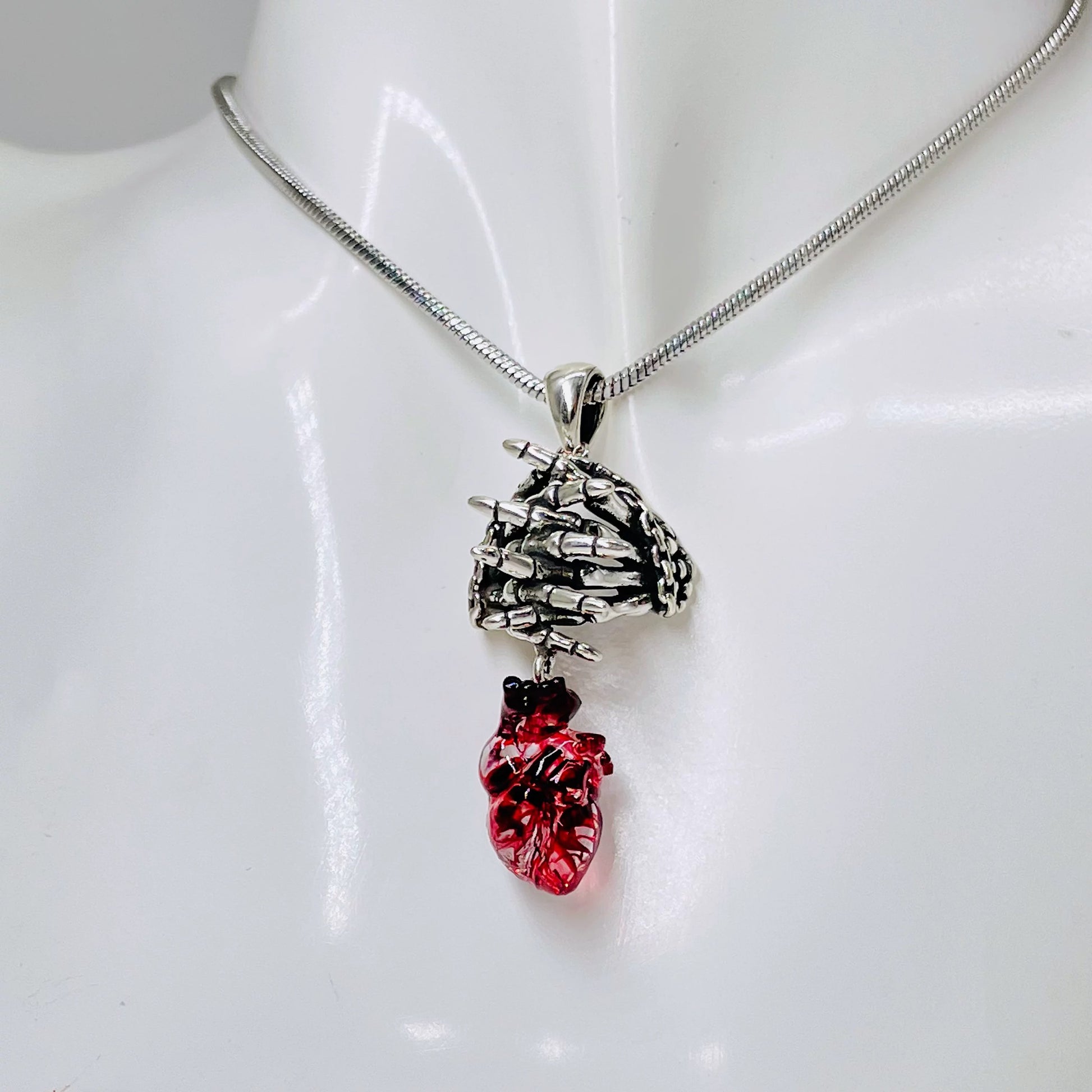 Dark Aesthetics Anatomical Bloody Heart with Skull Handmade Design Gothic Pendant
